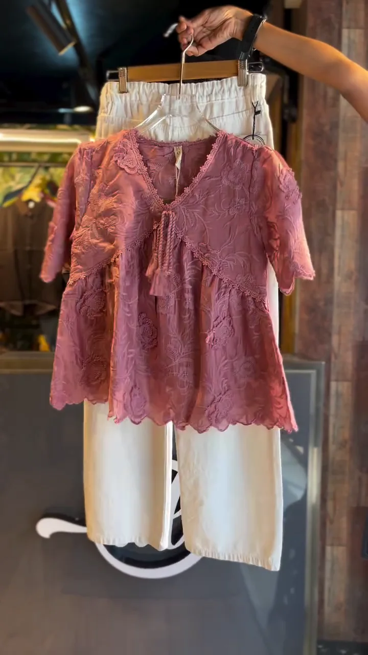 women blush pink bow embellished casual top