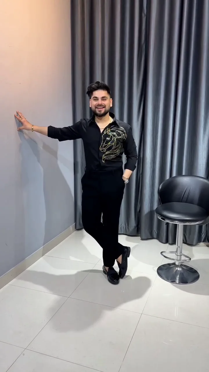 premium sequin lion design statement shirt