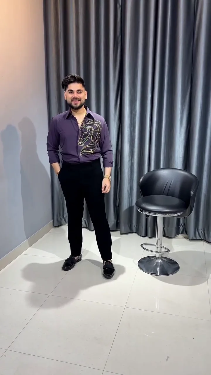 premium sequin lion design statement shirt