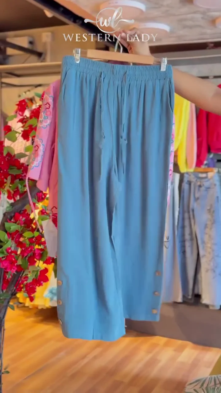 rosette tie front top & indigo panel skirt
