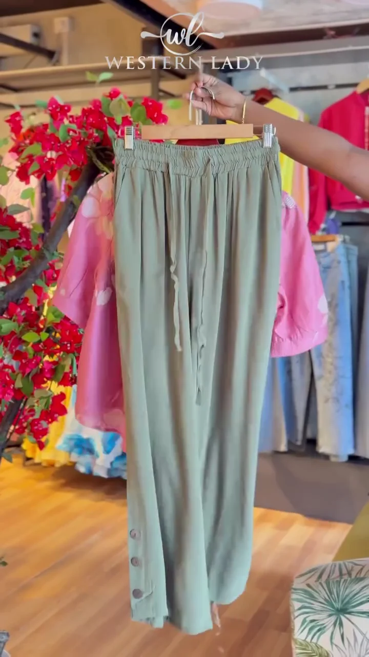 blush flora blouse & olive flow pants