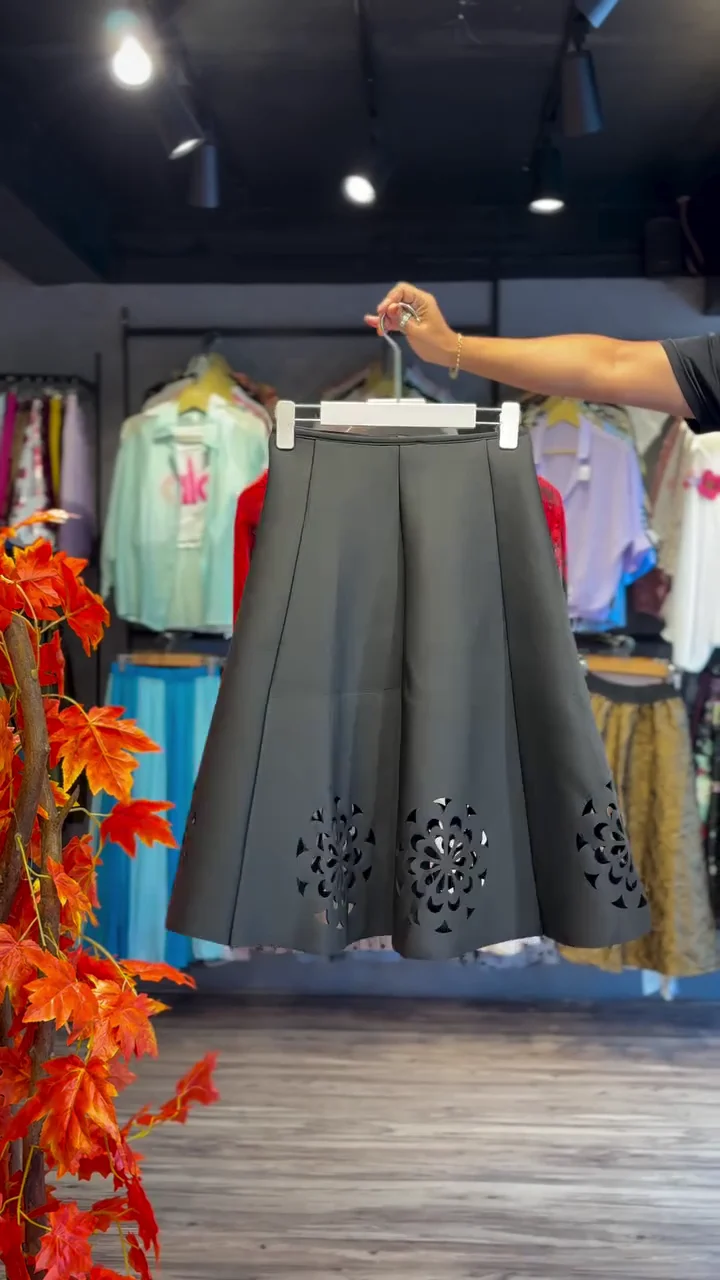 crimson bloom crop & noir cutwork skirt
