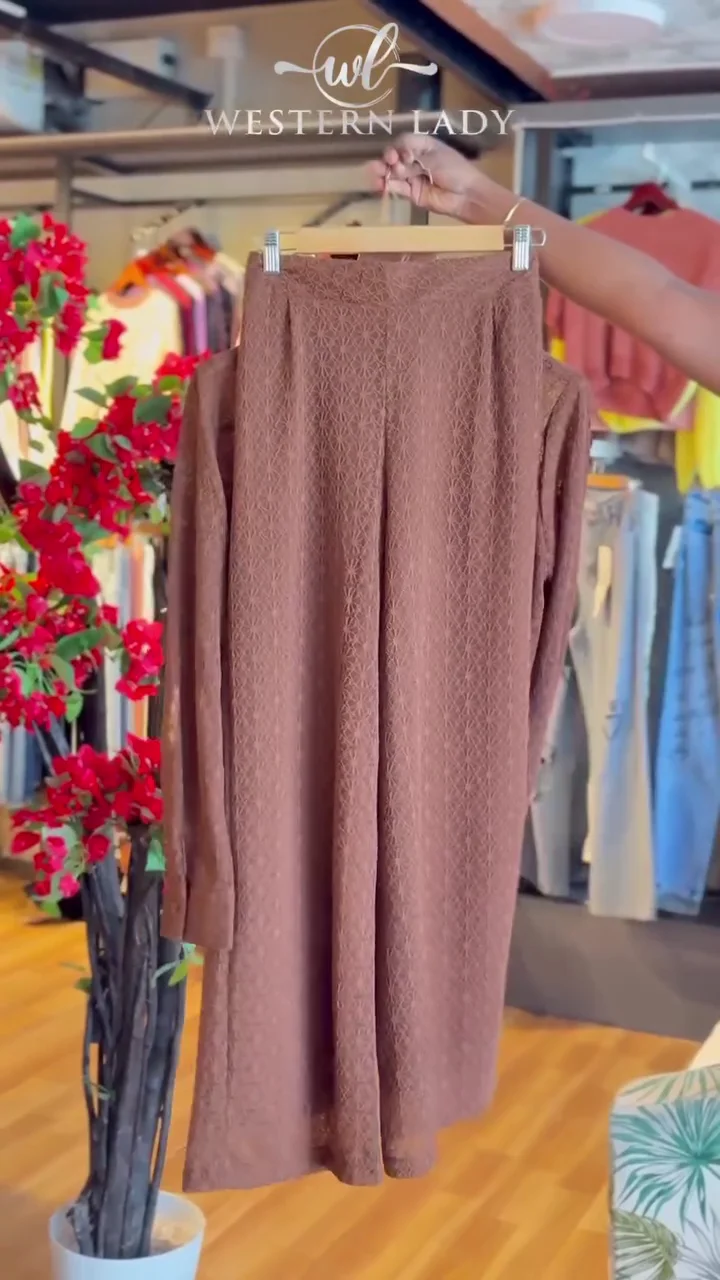 lace texture co ord in earth brown