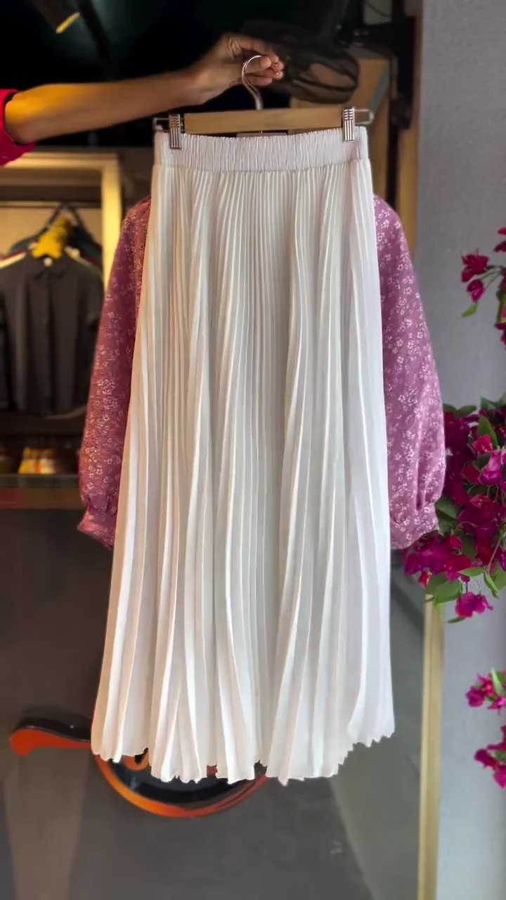 pink floral crop blouse with white pleated skirt – elegant indo western co ord set
