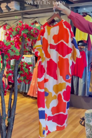 abstract floral dress in green mix