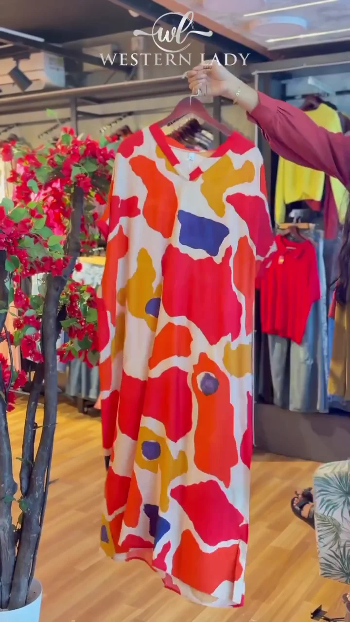 abstract floral dress in green mix