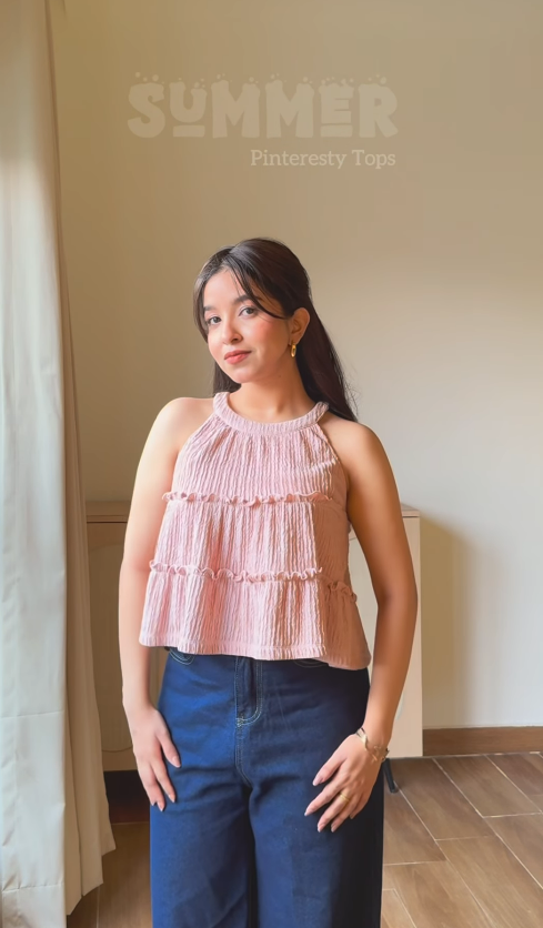 women flounce trimmed top