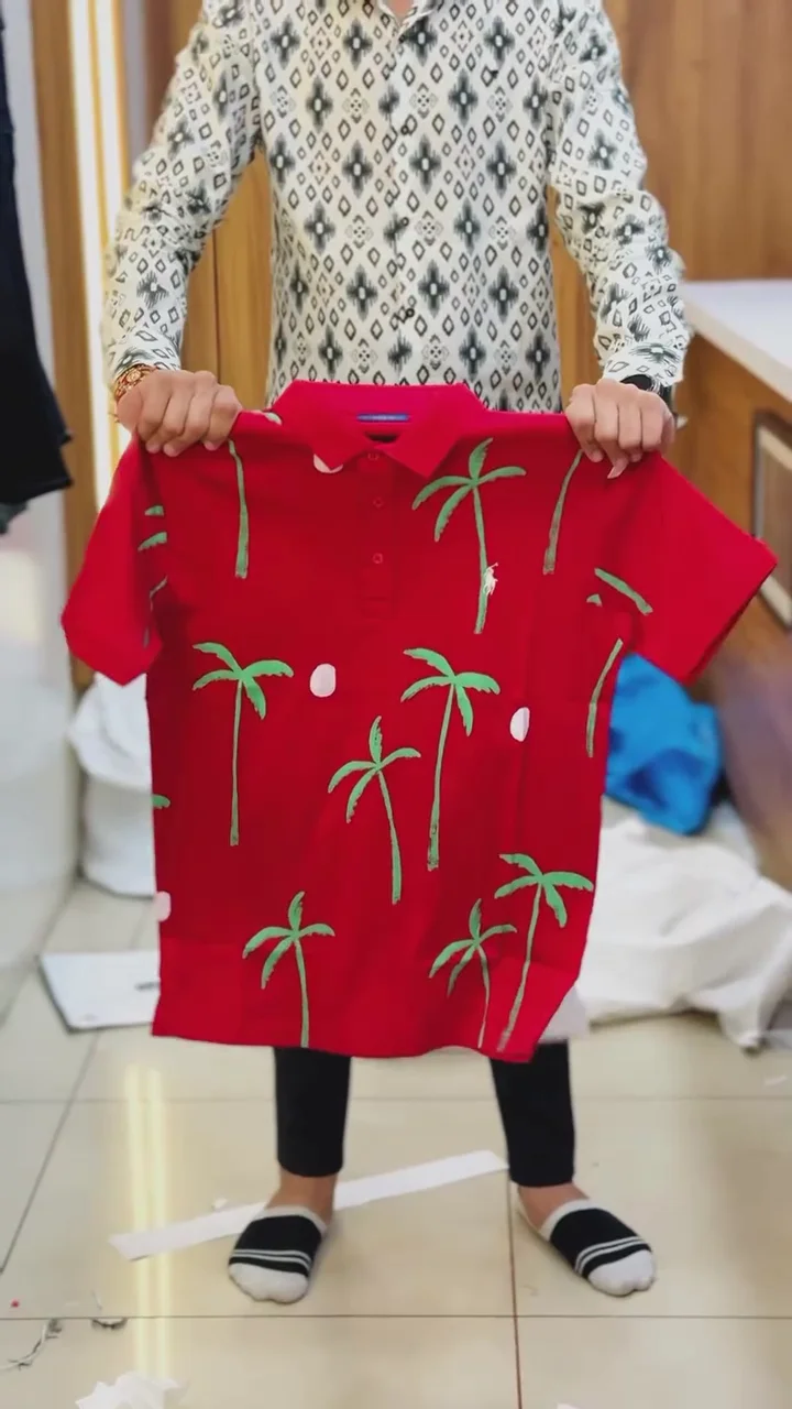 floral printed polo collar cotton t shirt